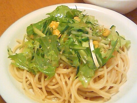 冷製パスタ★緑の野菜ぽん酢醤油